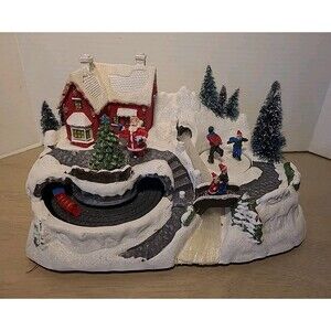 Animated Musical Christmas Santa's Village Skaters Train Light Up Works